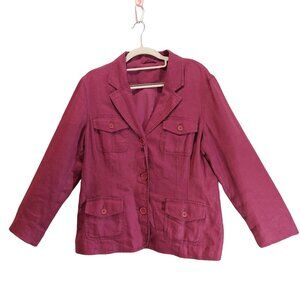 Boden Blazer Womens L Purple 100% Linen Button Notched Career Preppy Vacation